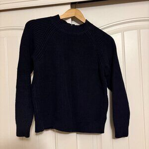 H&M Mock Neck Sweater Small Solid Black Full Zip Back Chunky Knit Cotton Blend